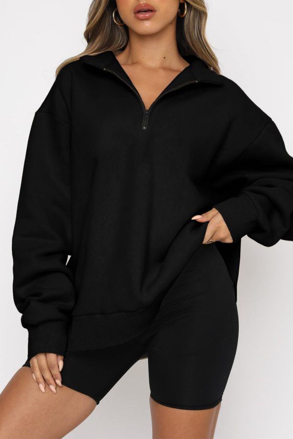 Black Quarter Zip Up Oversized Sweatshirt